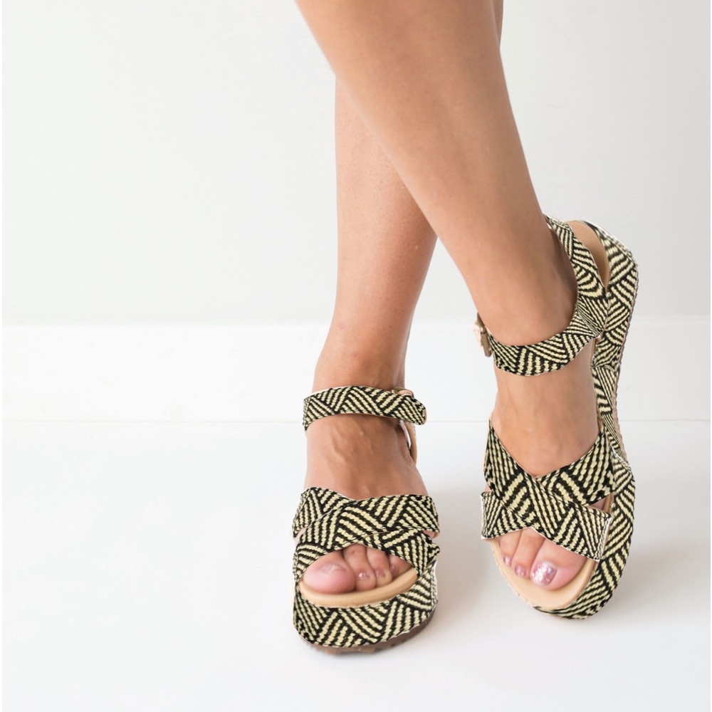 Michelle McDowell Black Hatch Layla Straw Weave Wedge Platform Sandals Size 10